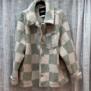 Petals - Lg - Sage & Cream Checkered Sherpa Jacket